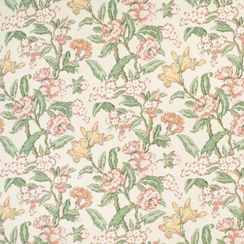 Eloise Blush Coral & Peach and Pink Floral Linen & Linen Looks Drapery and Upholstery Fabric by the Yard