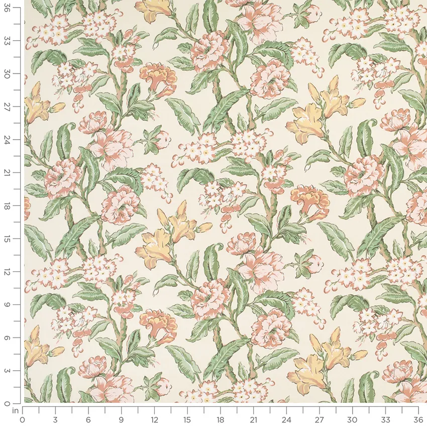 Eloise Blush Coral & Peach and Pink Floral Linen & Linen Looks Drapery and Upholstery Fabric by the Yard — Scale in inches