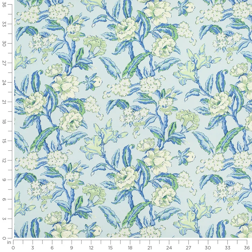 Eloise Breeze Blue Floral Linen & Linen Looks Drapery and Upholstery Fabric by the Yard — Scale in inches