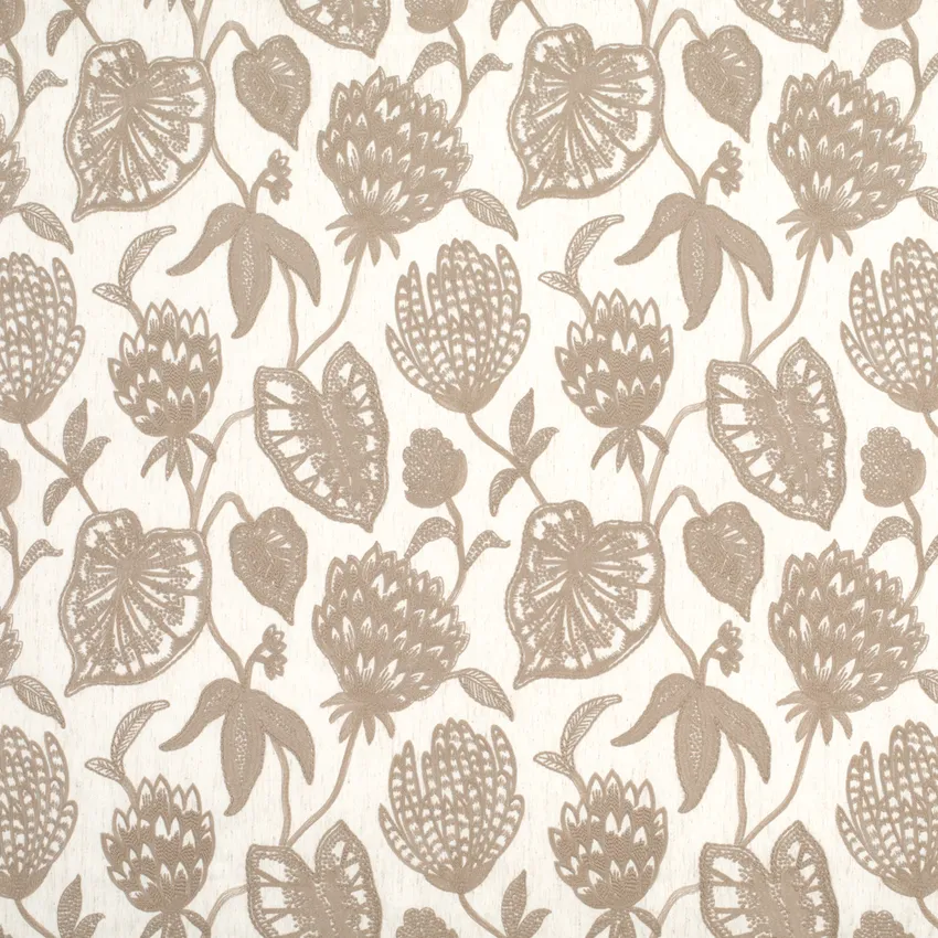 Emily Khaki Brown and Neutral Floral Embroidery Drapery and Upholstery Fabric by the Yard