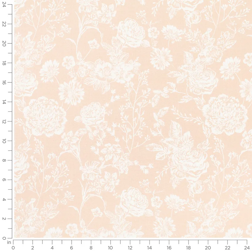 Emma Rose Pink Floral Prints Drapery and Upholstery Fabric by the Yard — Scale in inches
