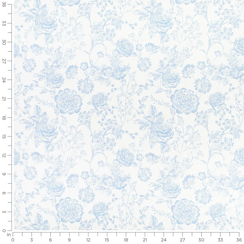 Emma Powder Blue Floral Prints Drapery and Upholstery Fabric by the Yard — Scale in inches