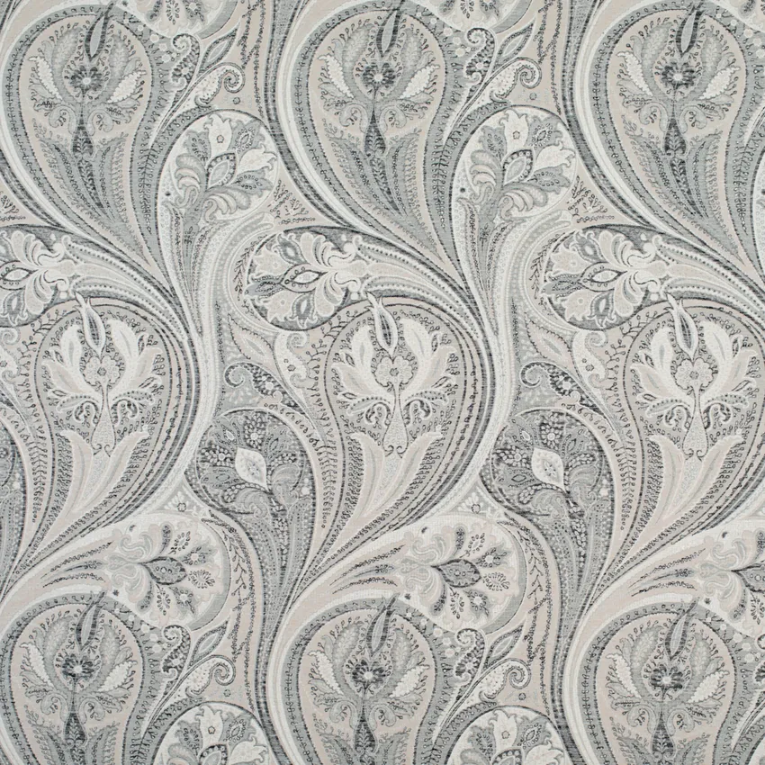 Estella Carbon Grey & Silver Paisley Linen & Linen Looks Drapery and Upholstery Fabric by the Yard