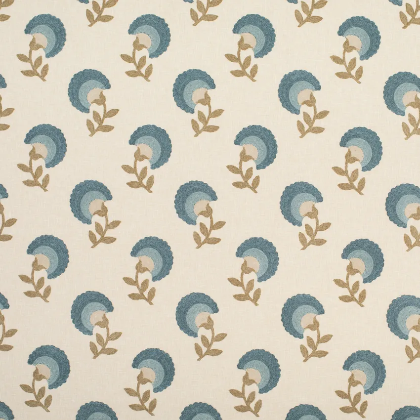 Evangeline Spa Blue Floral Embroidery Drapery and Upholstery Fabric by the Yard
