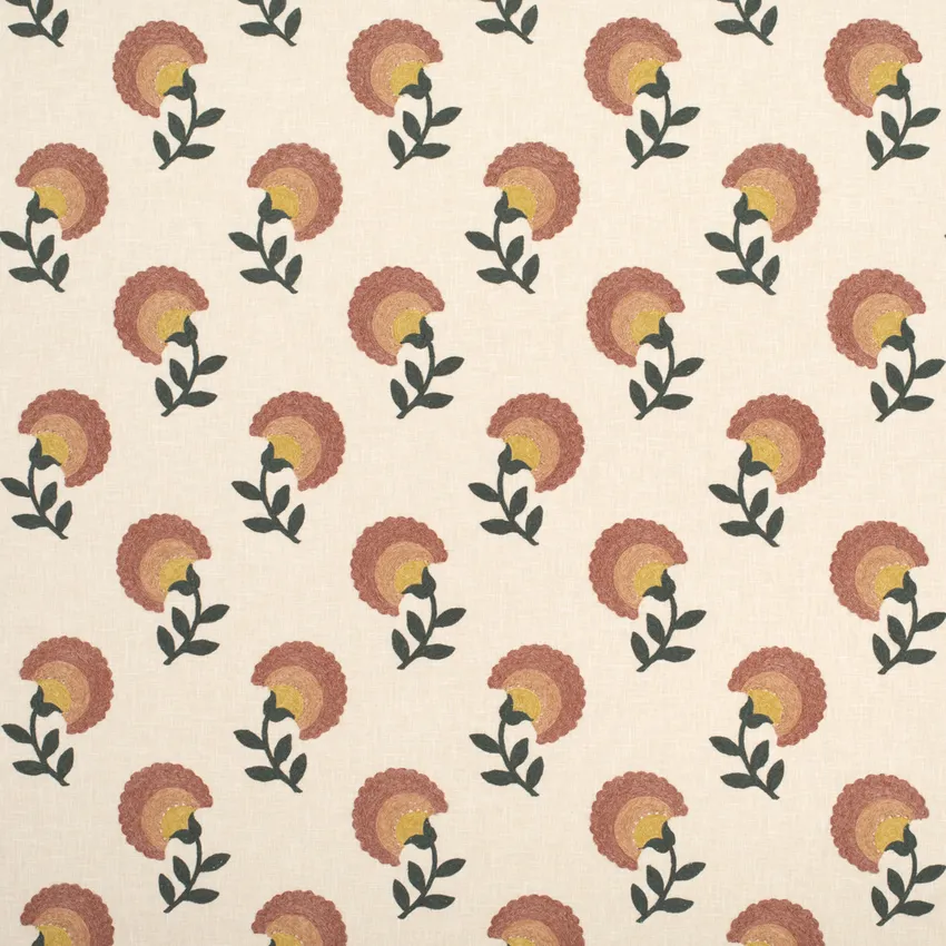 Evangeline Coral Pink Floral Embroidery Drapery and Upholstery Fabric by the Yard