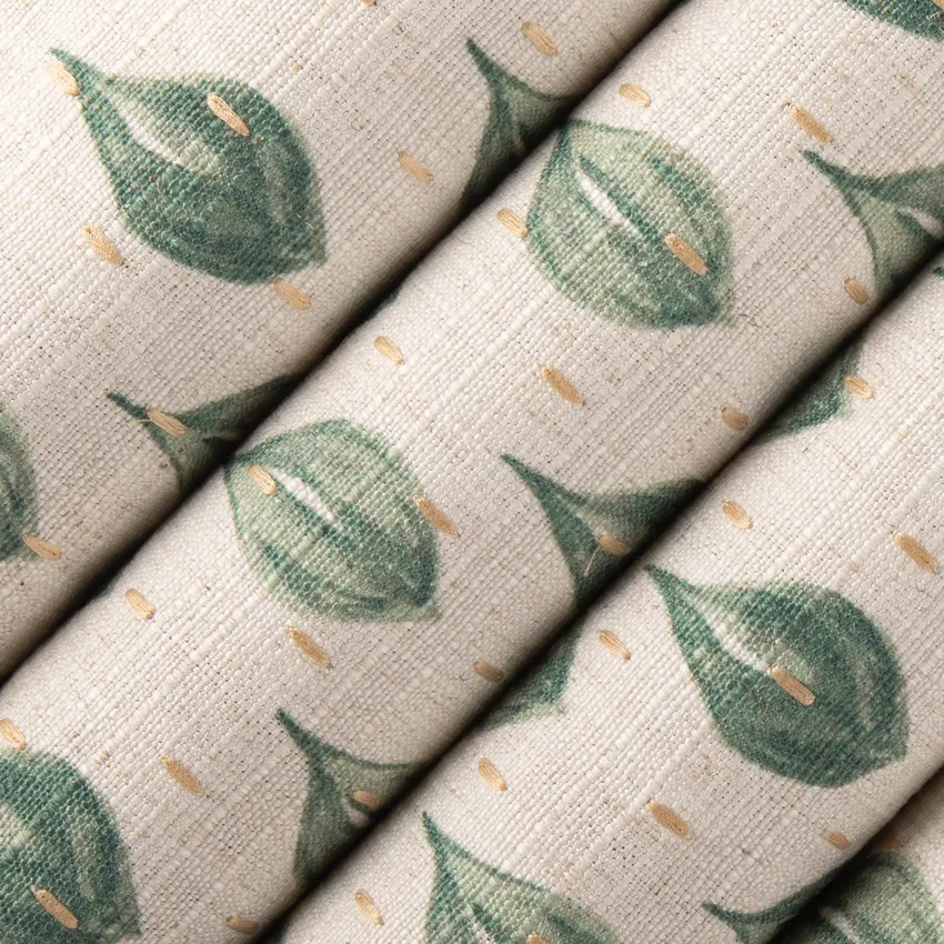 Eve Leaf Green Abstract & Geometric Embroidery Drapery and Upholstery Fabric by the Yard — Upholstery and Drapery Fabric