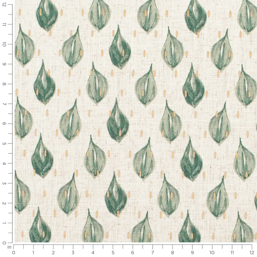 Eve Leaf Green Abstract & Geometric Embroidery Drapery and Upholstery Fabric by the Yard — Scale in inches