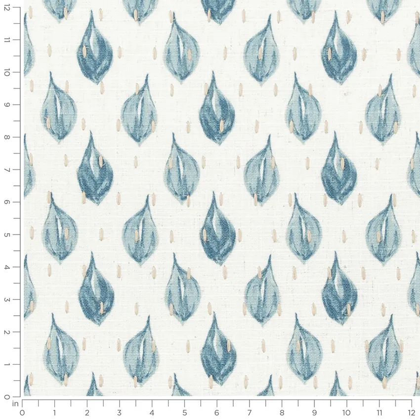 Eve Baltic Aqua & Teal Abstract & Geometric Embroidery Drapery and Upholstery Fabric by the Yard — Scale in inches