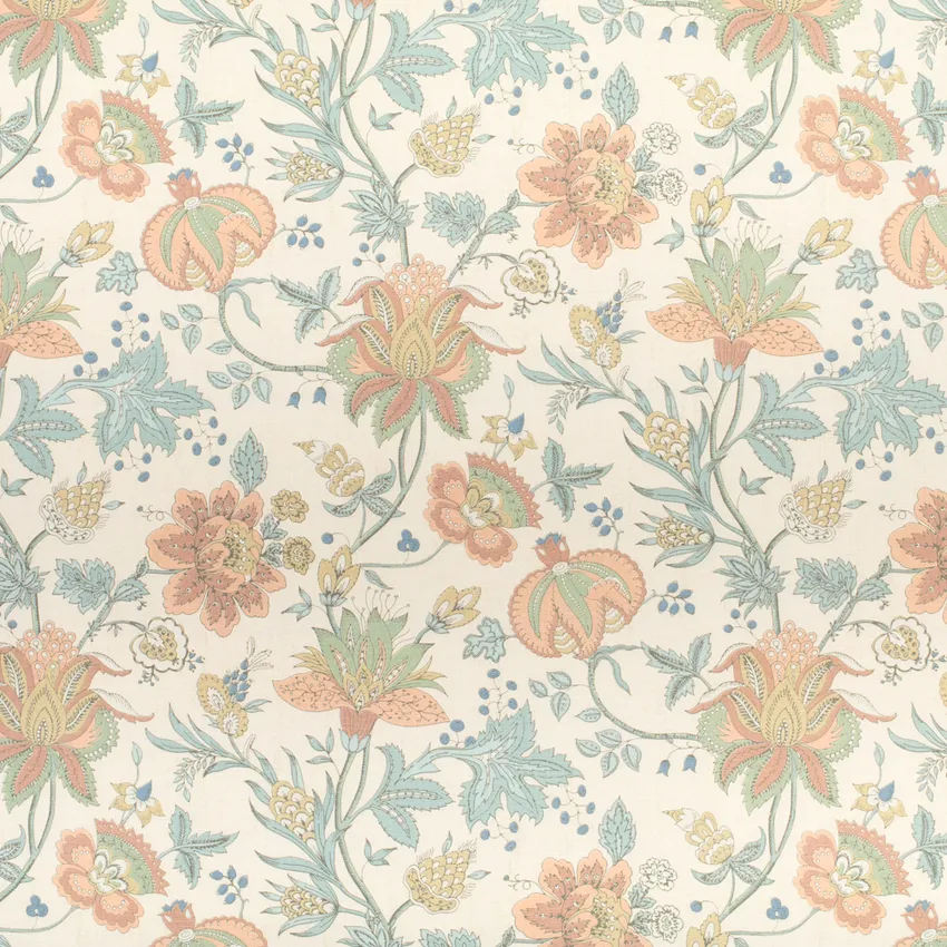Evelyn Garden Coral & Peach and Pink Floral Prints Drapery and Upholstery Fabric by the Yard