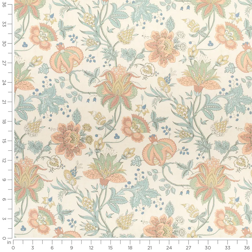 Evelyn Garden Coral & Peach and Pink Floral Prints Drapery and Upholstery Fabric by the Yard — Scale in inches