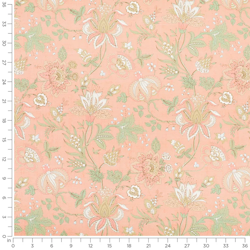 Evelyn Petal Coral & Peach and Pink Floral Prints Drapery and Upholstery Fabric by the Yard — Scale in inches