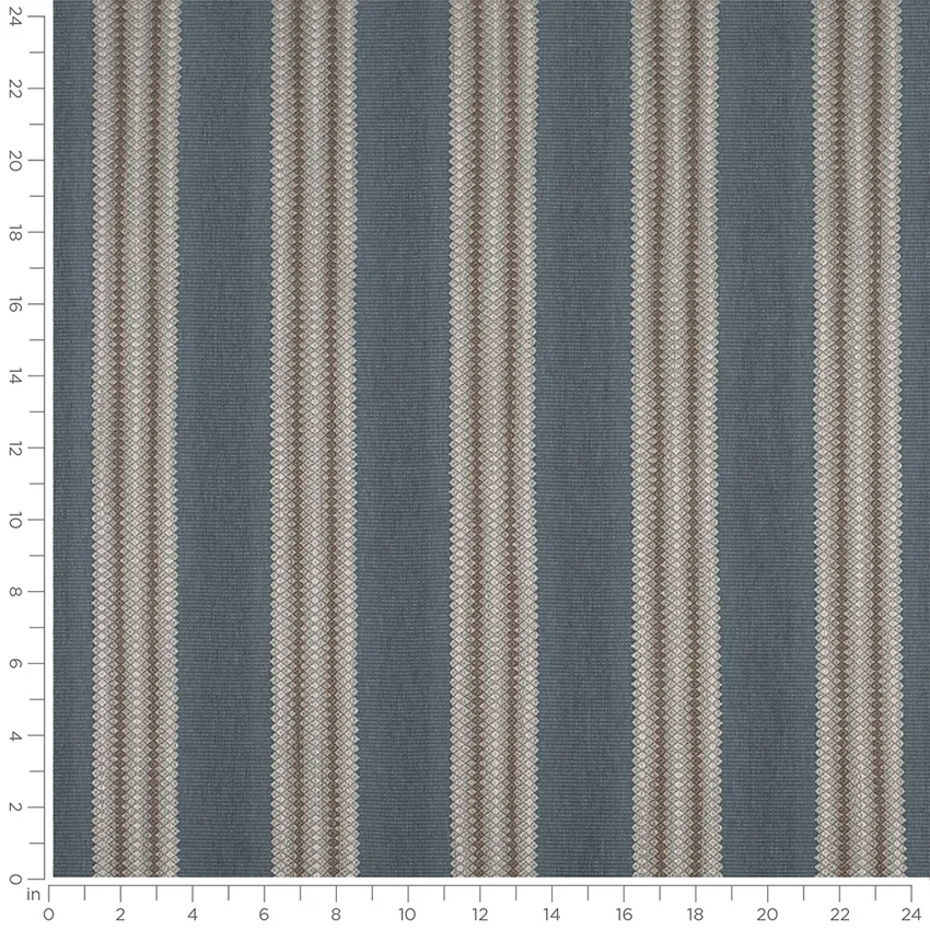 Everett Dresden Blue Stripe Embroidery Upholstery Fabric by the Yard — Scale in inches