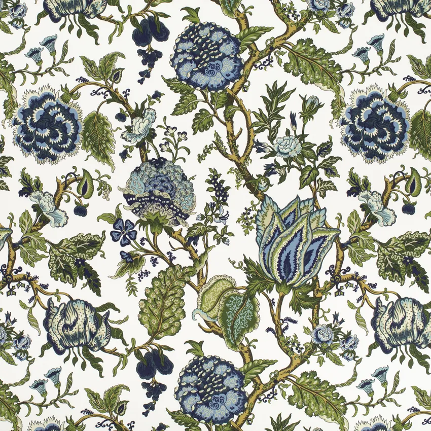 Everly Delft Blue Floral Prints Drapery and Upholstery Fabric by the Yard