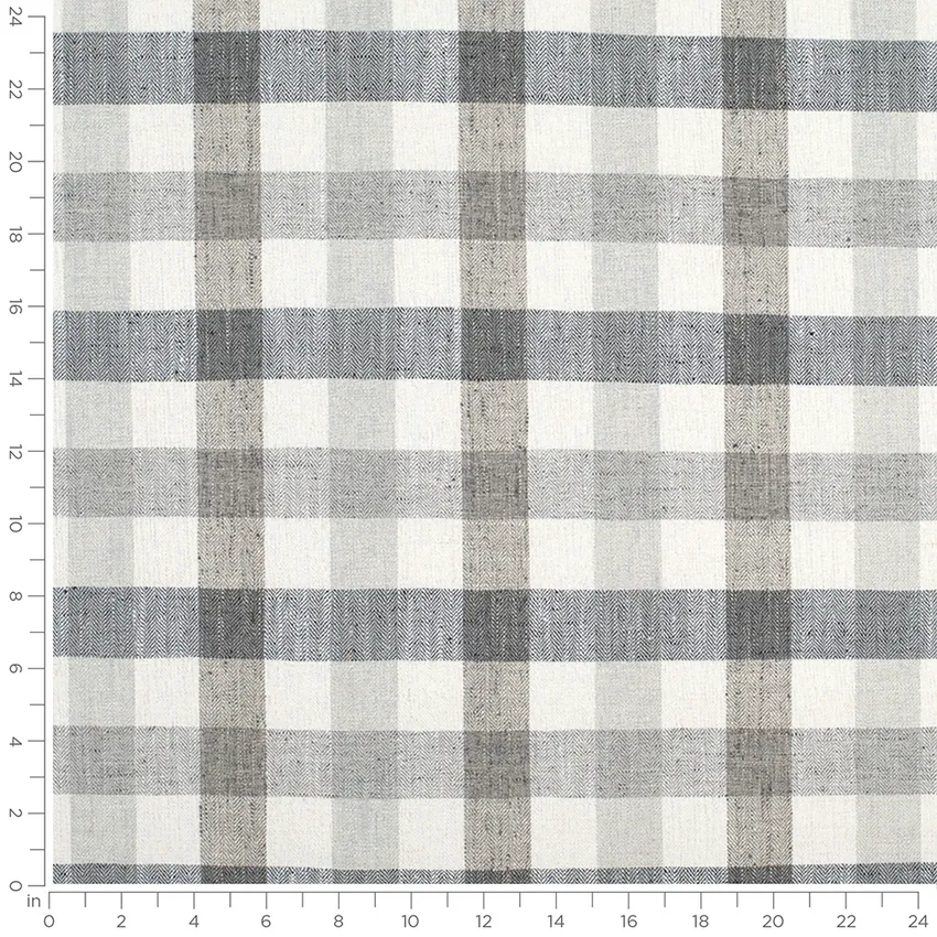 Fairfield Gunmetal Grey & Silver Plaid Woven Patterns Drapery and Upholstery Fabric by the Yard — Scale in inches