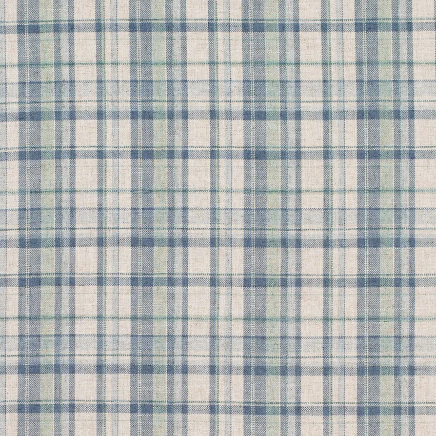 Felicia Lagoon Blue Plaid Linen & Linen Looks Drapery and Upholstery Fabric by the Yard