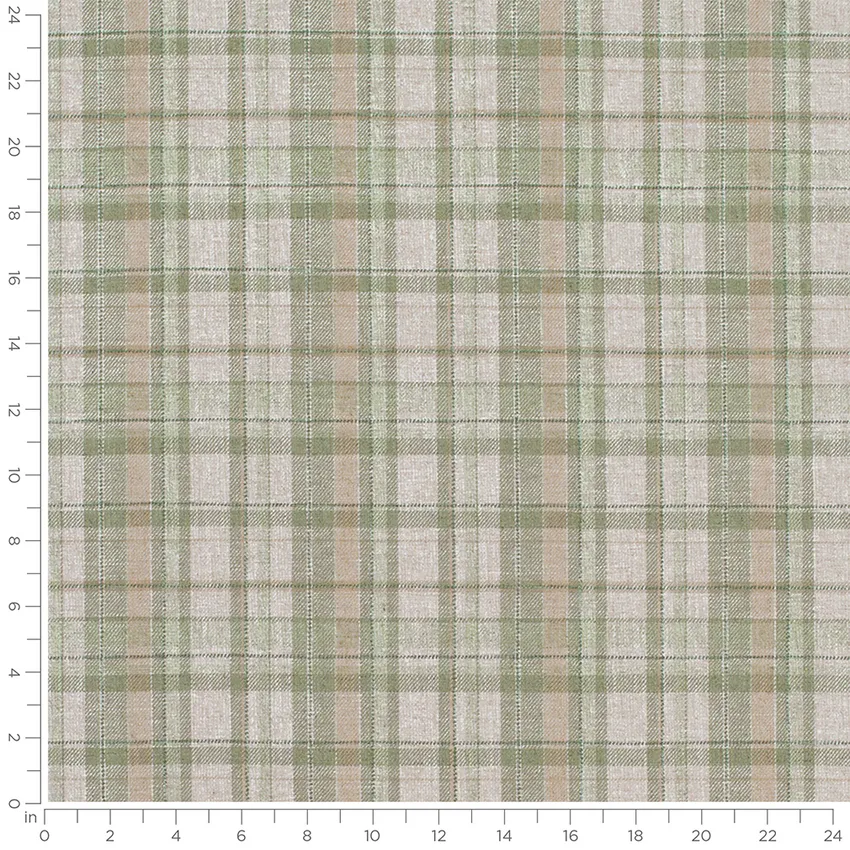 Felicia Fern Green Plaid Linen & Linen Looks Drapery and Upholstery Fabric by the Yard — Scale in inches