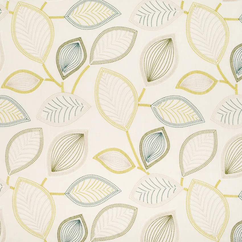 Fernando Lime Green Leaves Embroidery Drapery and Upholstery Fabric by the Yard