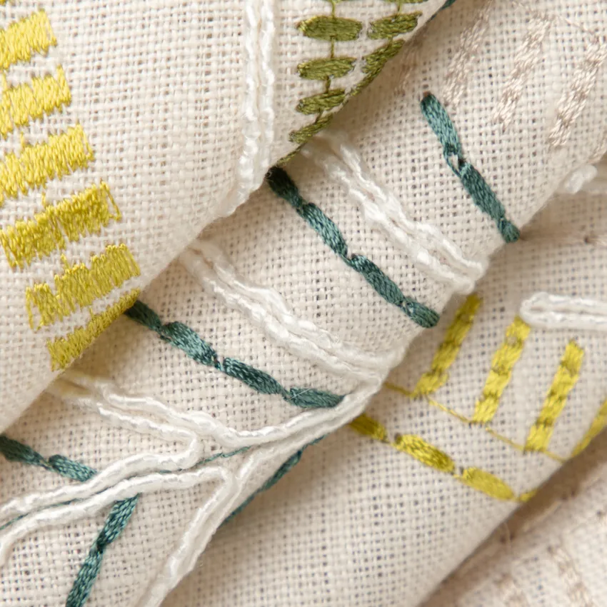 Fernando Lime Green Leaves Embroidery Drapery and Upholstery Fabric by the Yard — Upholstery and Drapery Fabric