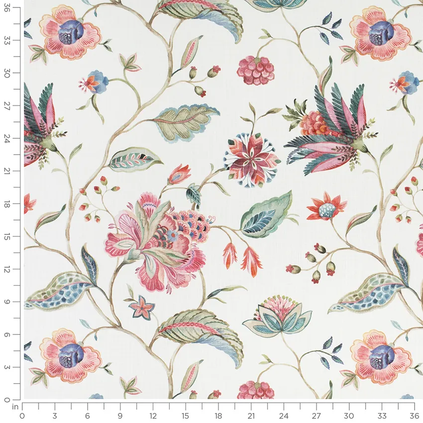 Florence Berry Pink Floral Linen & Linen Looks Drapery and Upholstery Fabric by the Yard — Scale in inches