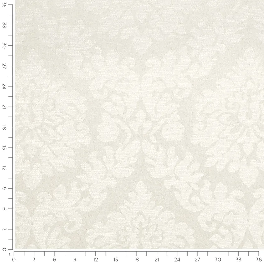 Francis Greige Neutral Damask Linen & Linen Looks Drapery and Upholstery Fabric by the Yard — Scale in inches