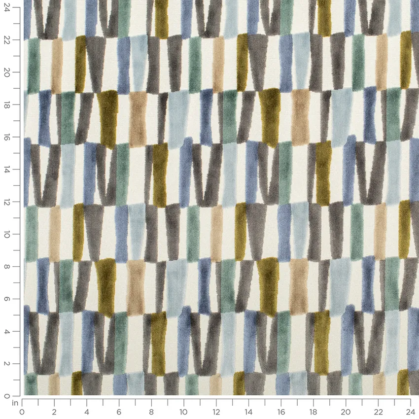 Freeport Sea Blue Abstract & Geometric Velvet Upholstery Fabric by the Yard — Scale in inches