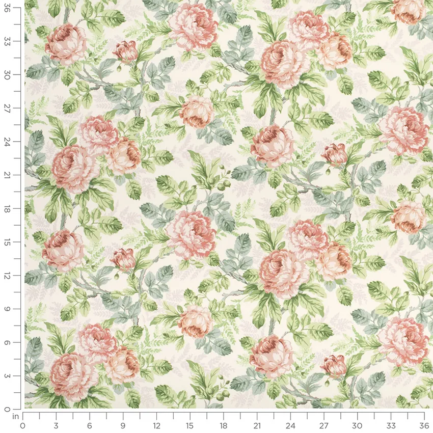 Genevieve Primrose Pink Floral Prints Drapery and Upholstery Fabric by the Yard — Scale in inches