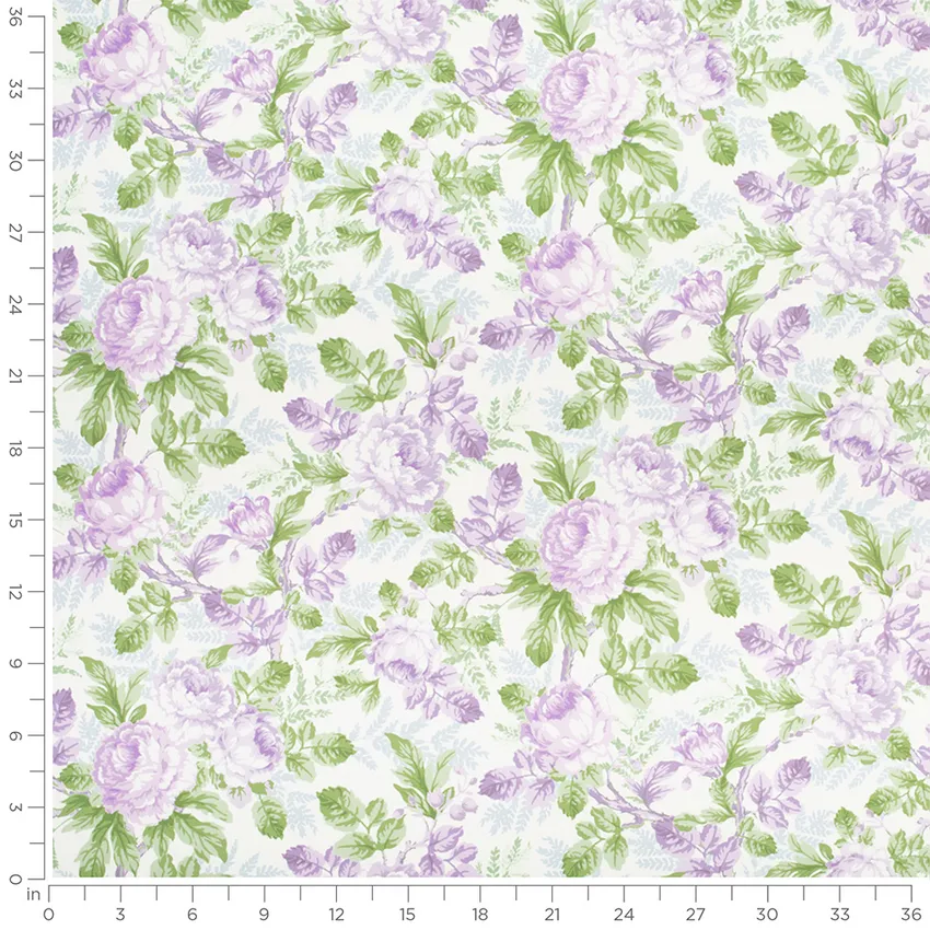 Genevieve Lilac Purple Floral Prints Drapery and Upholstery Fabric by the Yard — Scale in inches