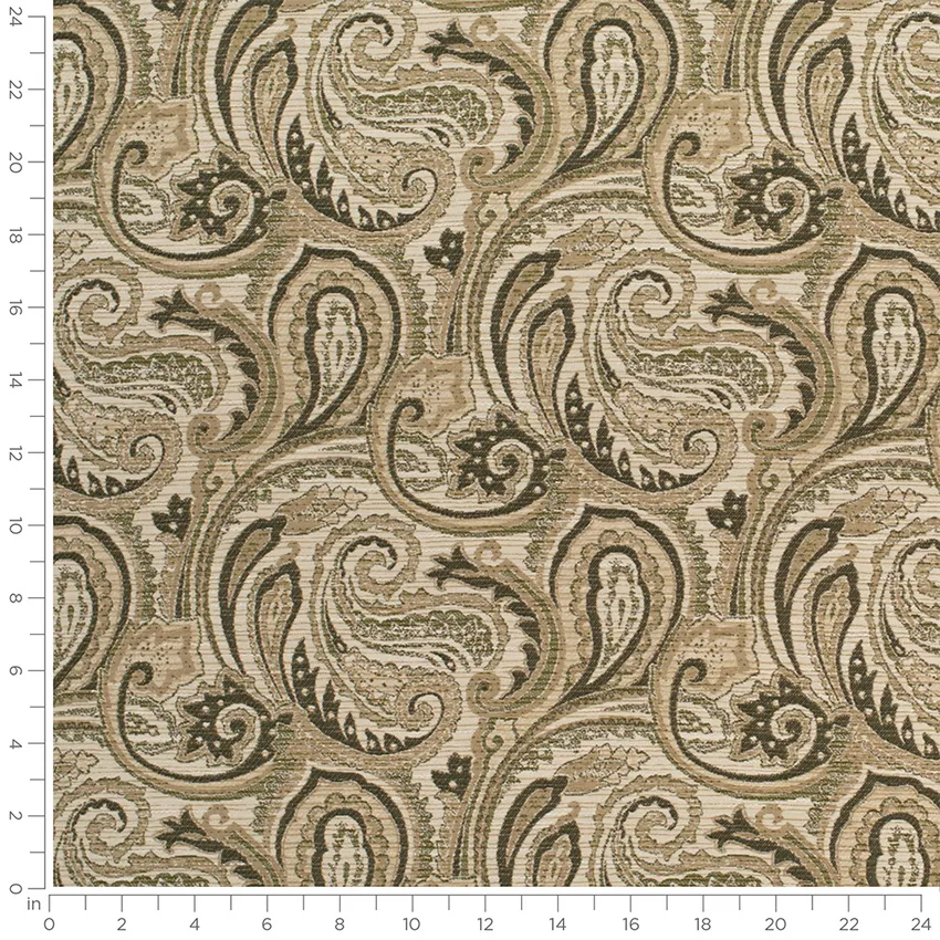 Georgette Garden Green Paisley Woven Patterns Upholstery Fabric by the Yard — Scale in inches