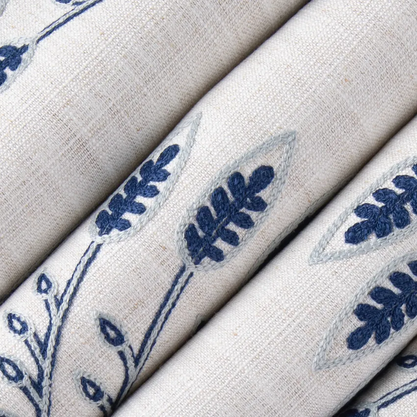 Giselle Royal Blue Abstract & Geometric Embroidery Drapery Fabric by the Yard — Drapery Fabric