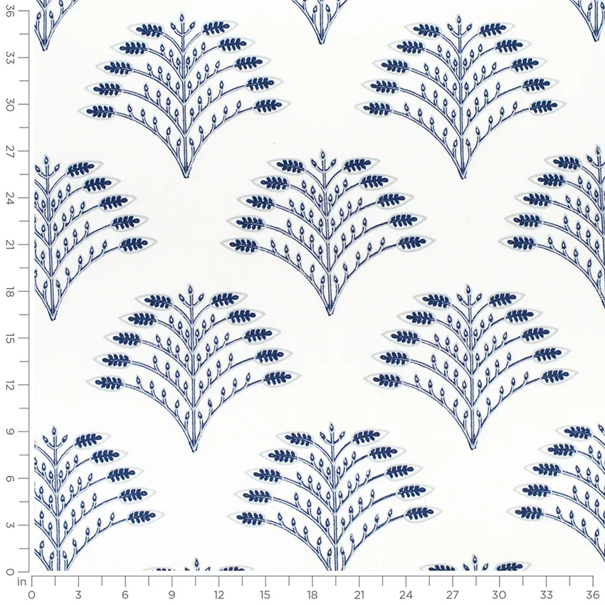 Giselle Royal Blue Abstract & Geometric Embroidery Drapery Fabric by the Yard — Scale in inches