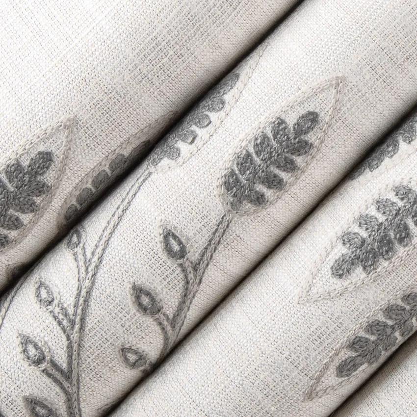 Giselle French Grey & Silver Abstract & Geometric Embroidery Drapery Fabric by the Yard — Drapery Fabric