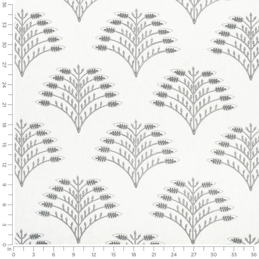 Giselle French Grey & Silver Abstract & Geometric Embroidery Drapery Fabric by the Yard — Scale in inches