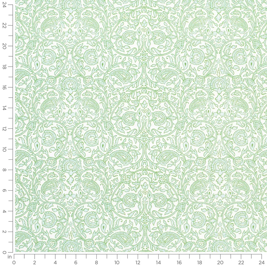 Grace Ivy Green Damask Prints Drapery and Upholstery Fabric by the Yard — Scale in inches