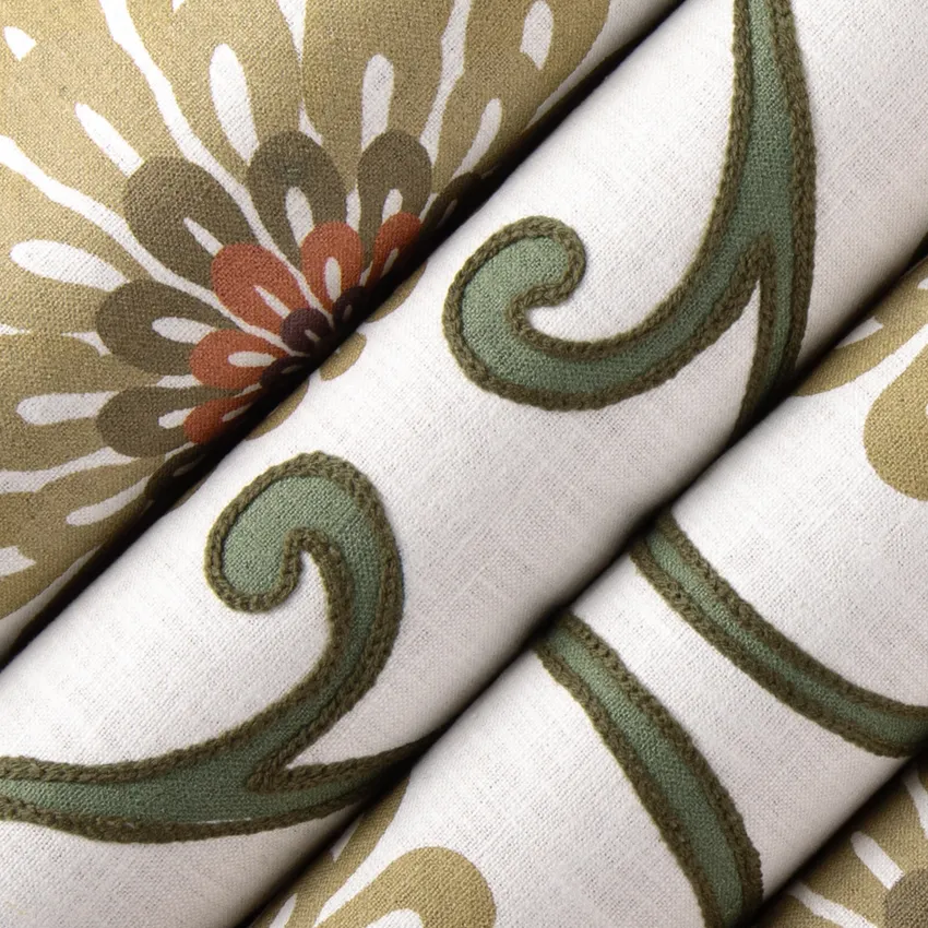 Hayworth Ivy Gold & Yellow Abstract & Geometric Embroidery Drapery and Upholstery Fabric by the Yard — Upholstery and Drapery Fabric