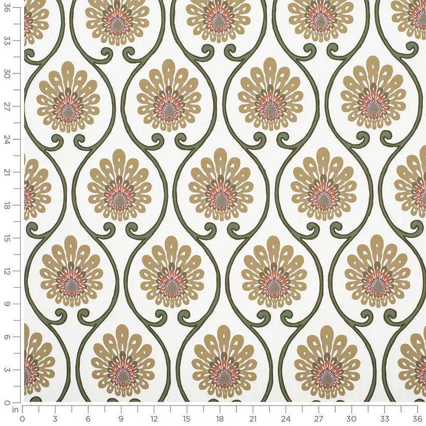 Hayworth Ivy Gold & Yellow Abstract & Geometric Embroidery Drapery and Upholstery Fabric by the Yard — Scale in inches