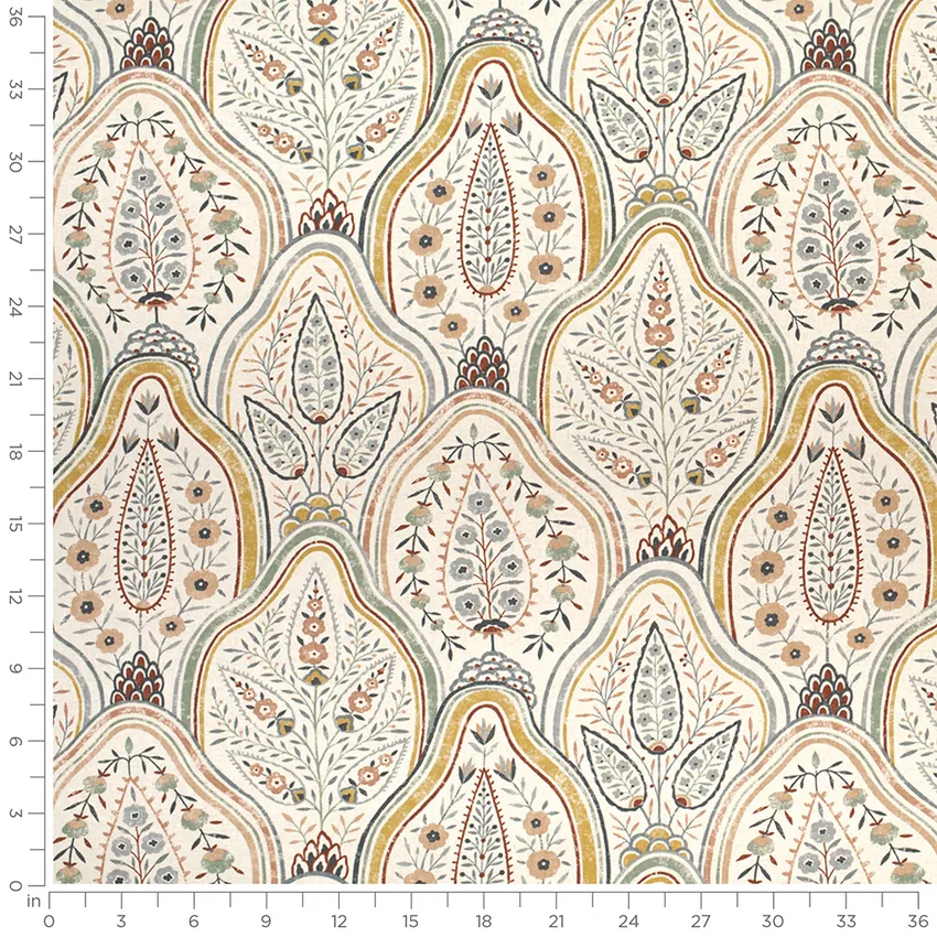 Ingrid Bluebird Blue and Gold & Yellow Abstract & Geometric Prints Drapery and Upholstery Fabric by the Yard — Scale in inches