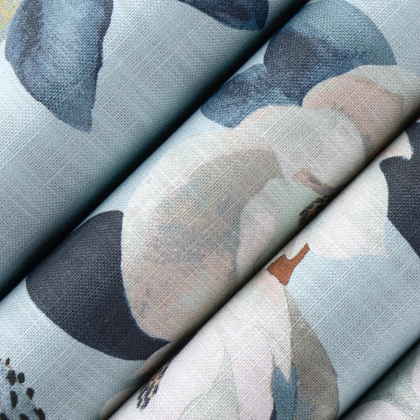 Jeanette Blueridge Blue Floral Linen & Linen Looks Drapery and Upholstery Fabric by the Yard — Upholstery and Drapery Fabric