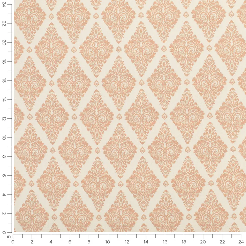 Josephine Salmon Coral & Peach Damask Prints Drapery and Upholstery Fabric by the Yard — Scale in inches