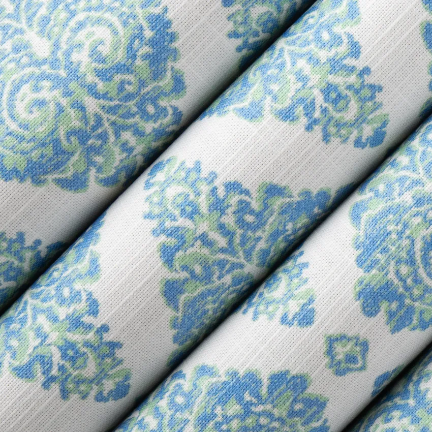 Josephine Lagoon Blue Damask Prints Drapery and Upholstery Fabric by the Yard — Upholstery and Drapery Fabric