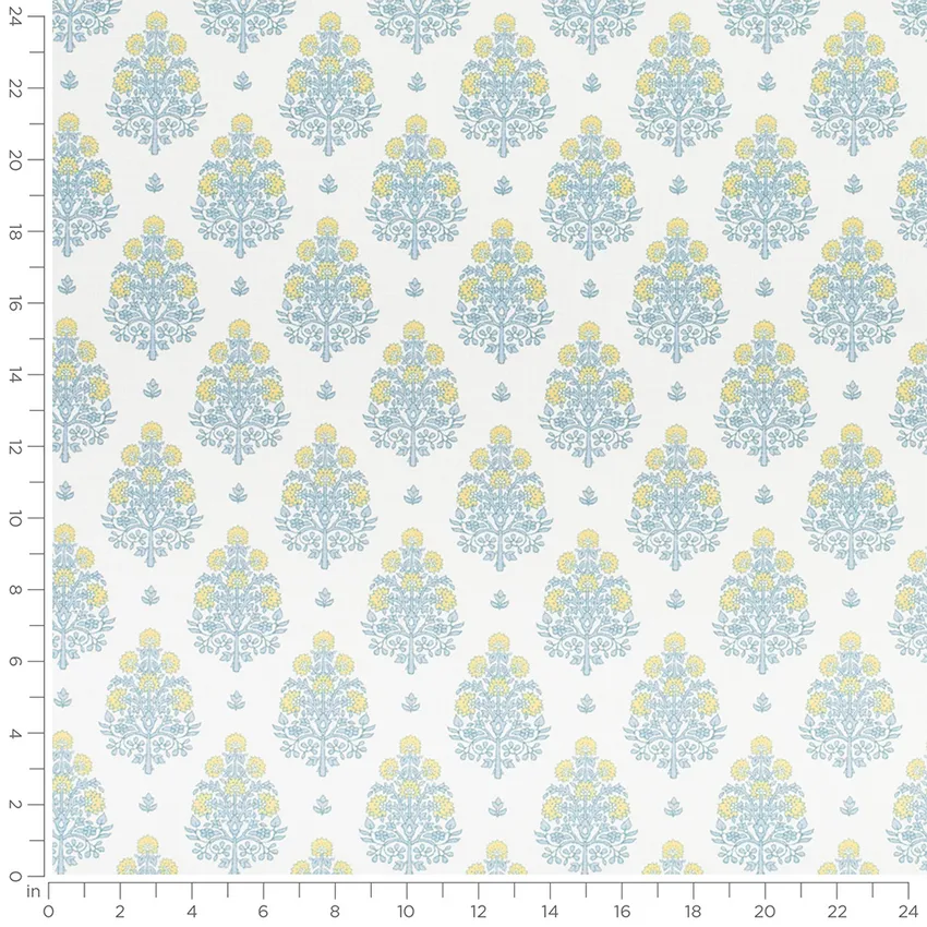 Julia Sky Blue Floral Prints Drapery and Upholstery Fabric by the Yard — Scale in inches