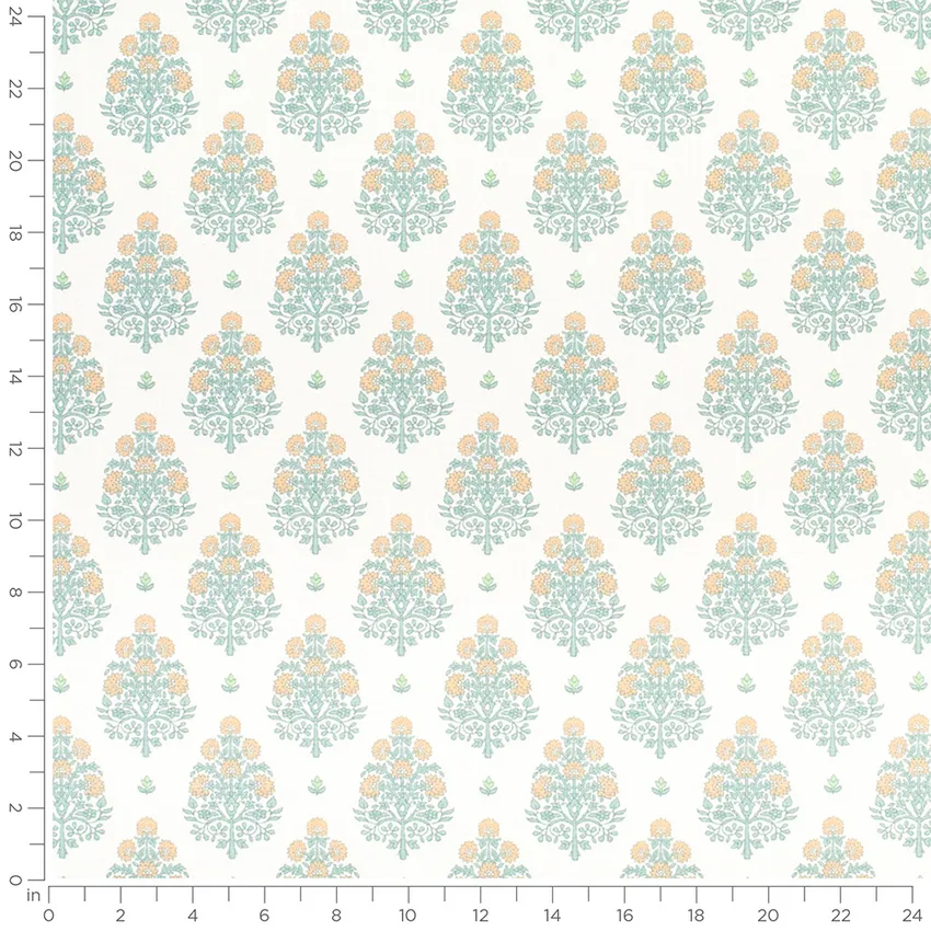 Julia Mist Aqua & Teal Floral Prints Drapery and Upholstery Fabric by the Yard — Scale in inches