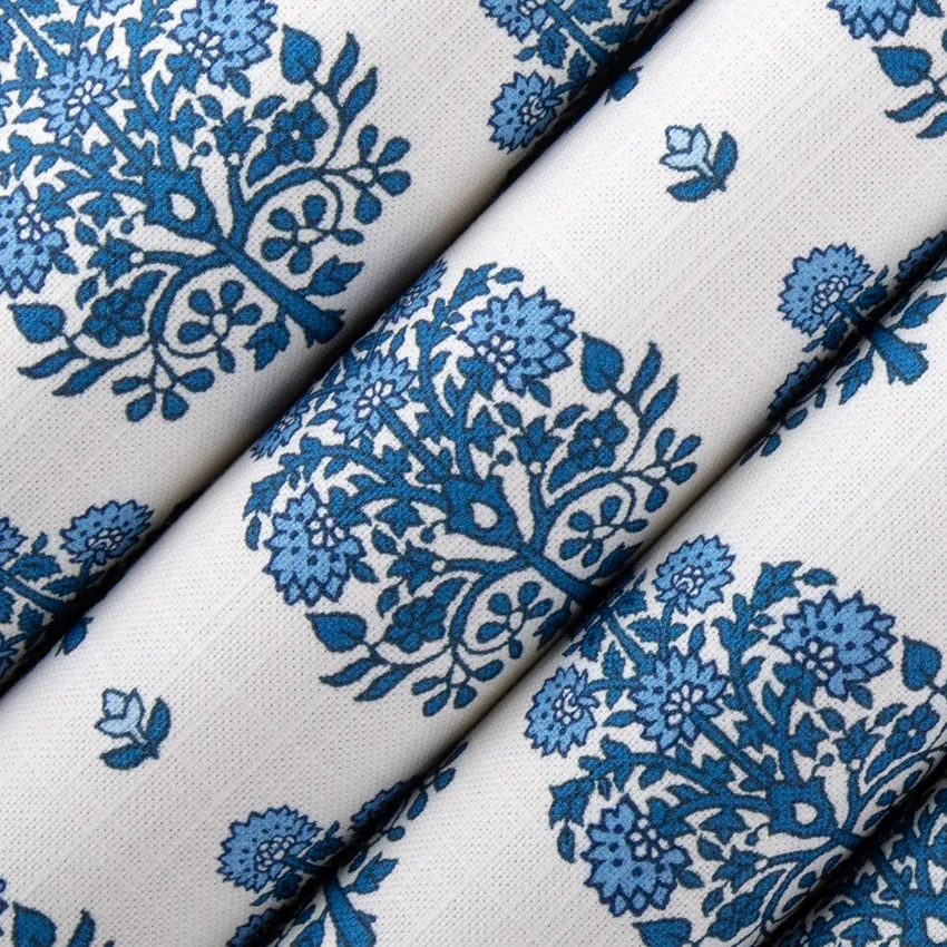 Julia Delft Blue Floral Prints Drapery and Upholstery Fabric by the Yard — Upholstery and Drapery Fabric