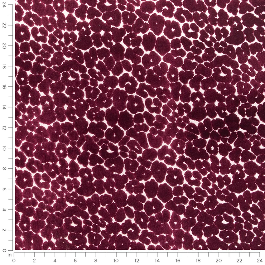 Juno Wine Red & Burgundy Abstract & Geometric Velvet Upholstery Fabric by the Yard — Scale in inches