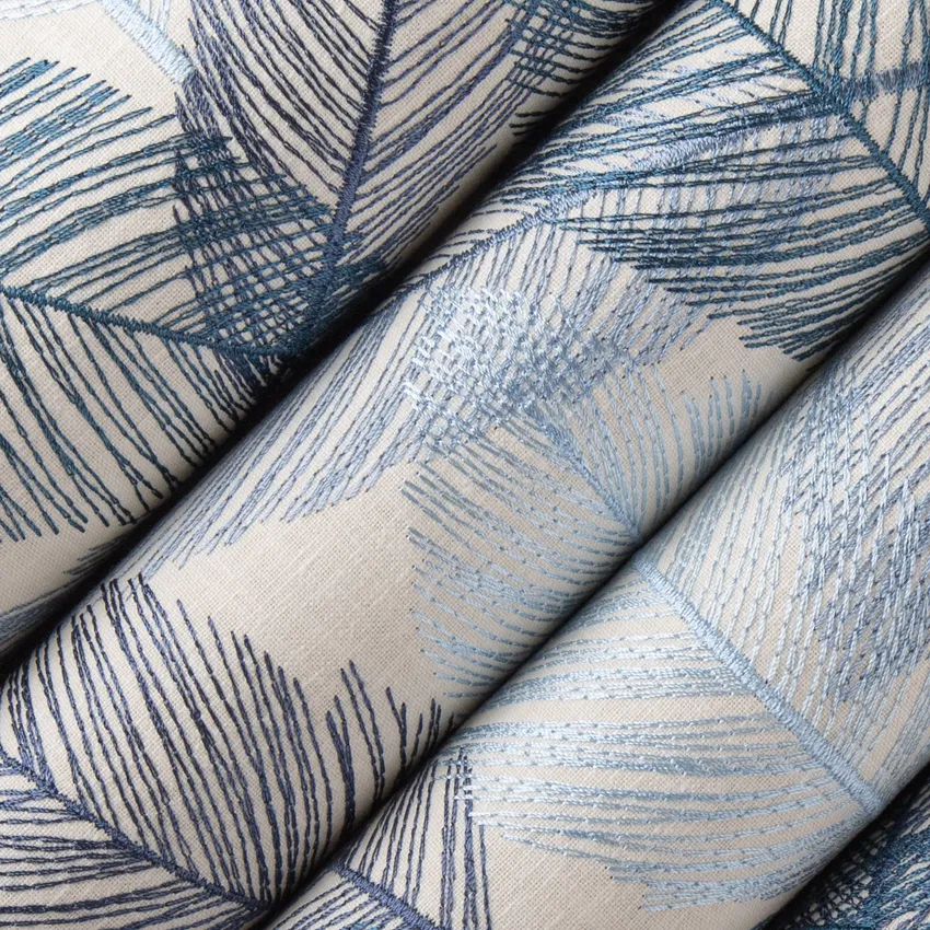 Lani Blue Abstract & Geometric Embroidery Drapery and Upholstery Fabric by the Yard — Upholstery and Drapery Fabric