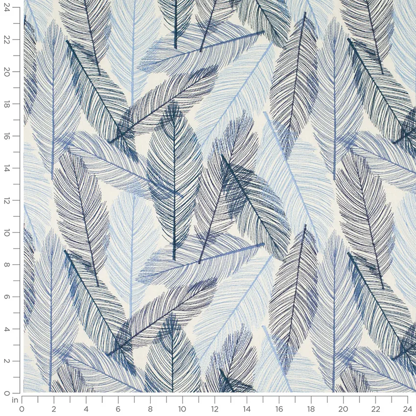 Lani Blue Abstract & Geometric Embroidery Drapery and Upholstery Fabric by the Yard — Scale in inches