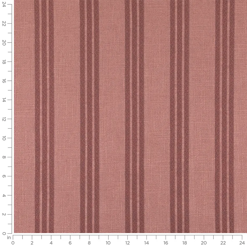 Lennox Dusty Rose Pink and Purple Stripe Linen & Linen Looks Drapery and Upholstery Fabric by the Yard — Scale in inches