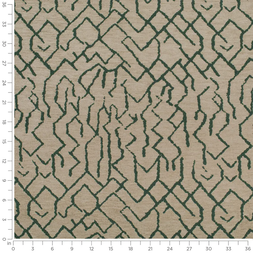 Lenora Spruce Green Abstract & Geometric Chenille Upholstery Fabric by the Yard — Scale in inches