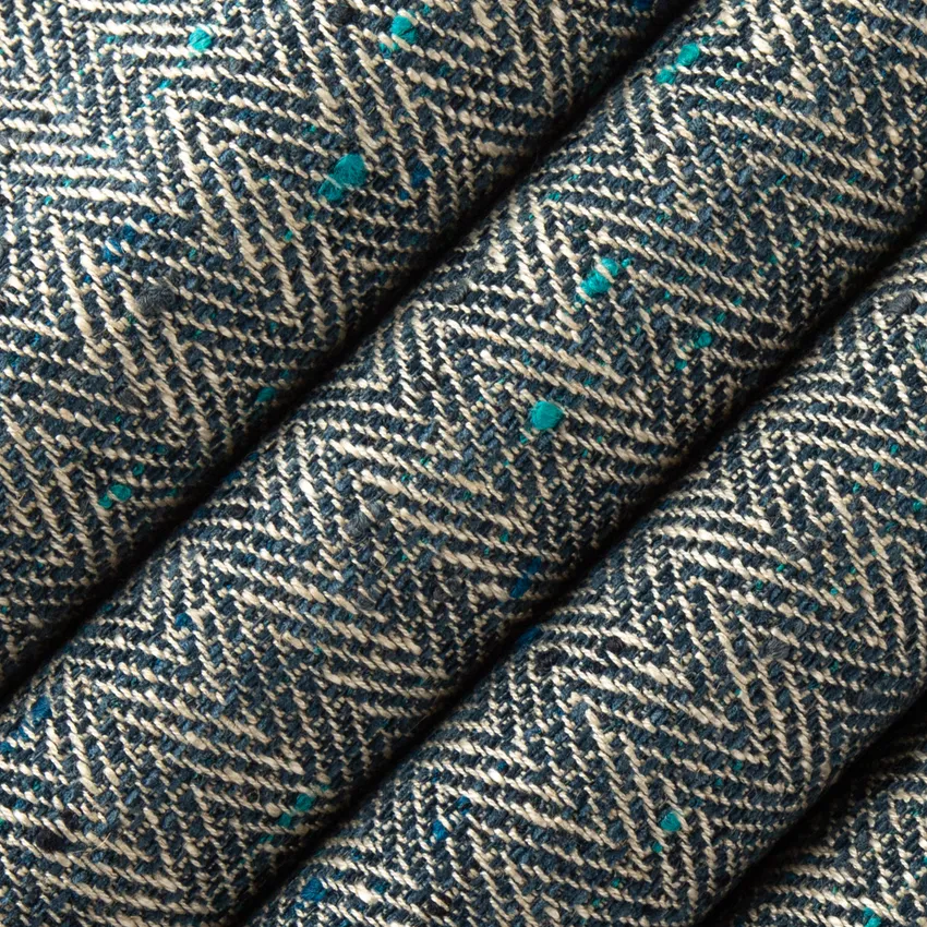 Lucy Nautic Blue Herringbone & Chevron Linen & Linen Looks Upholstery Fabric by the Yard — Upholstery Fabric