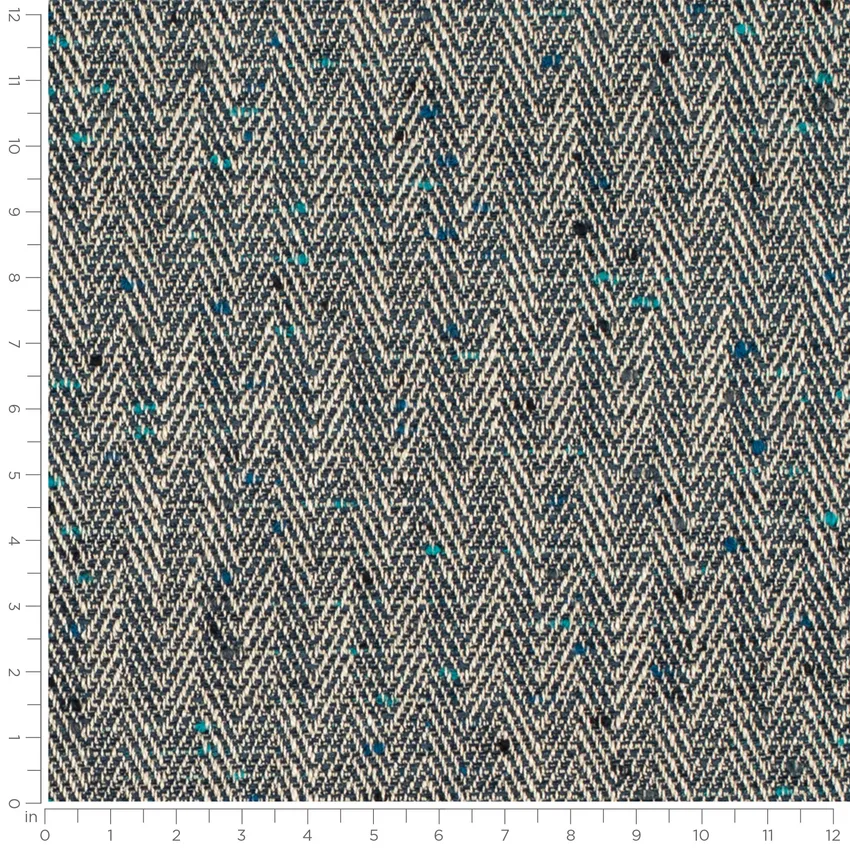 Lucy Nautic Blue Herringbone & Chevron Linen & Linen Looks Upholstery Fabric by the Yard — Scale in inches