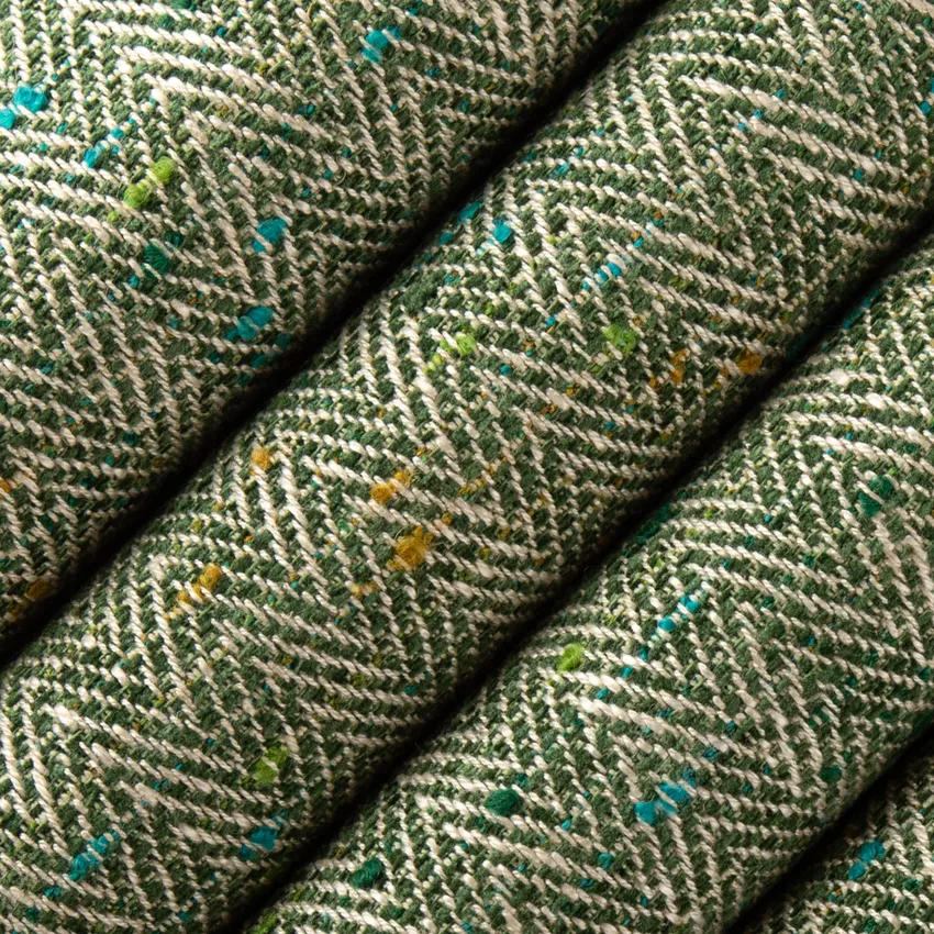 Lucy Verde Green Herringbone & Chevron Linen & Linen Looks Upholstery Fabric by the Yard — Upholstery Fabric